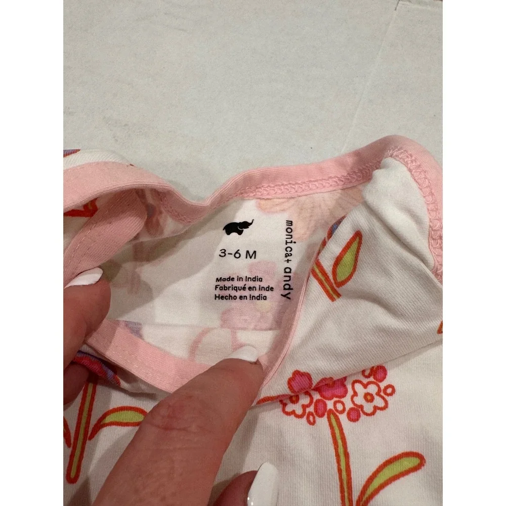 Monica + Andy Bodysuit Pants Set Kids 3-6M White Floral Macaron Organic Cotton